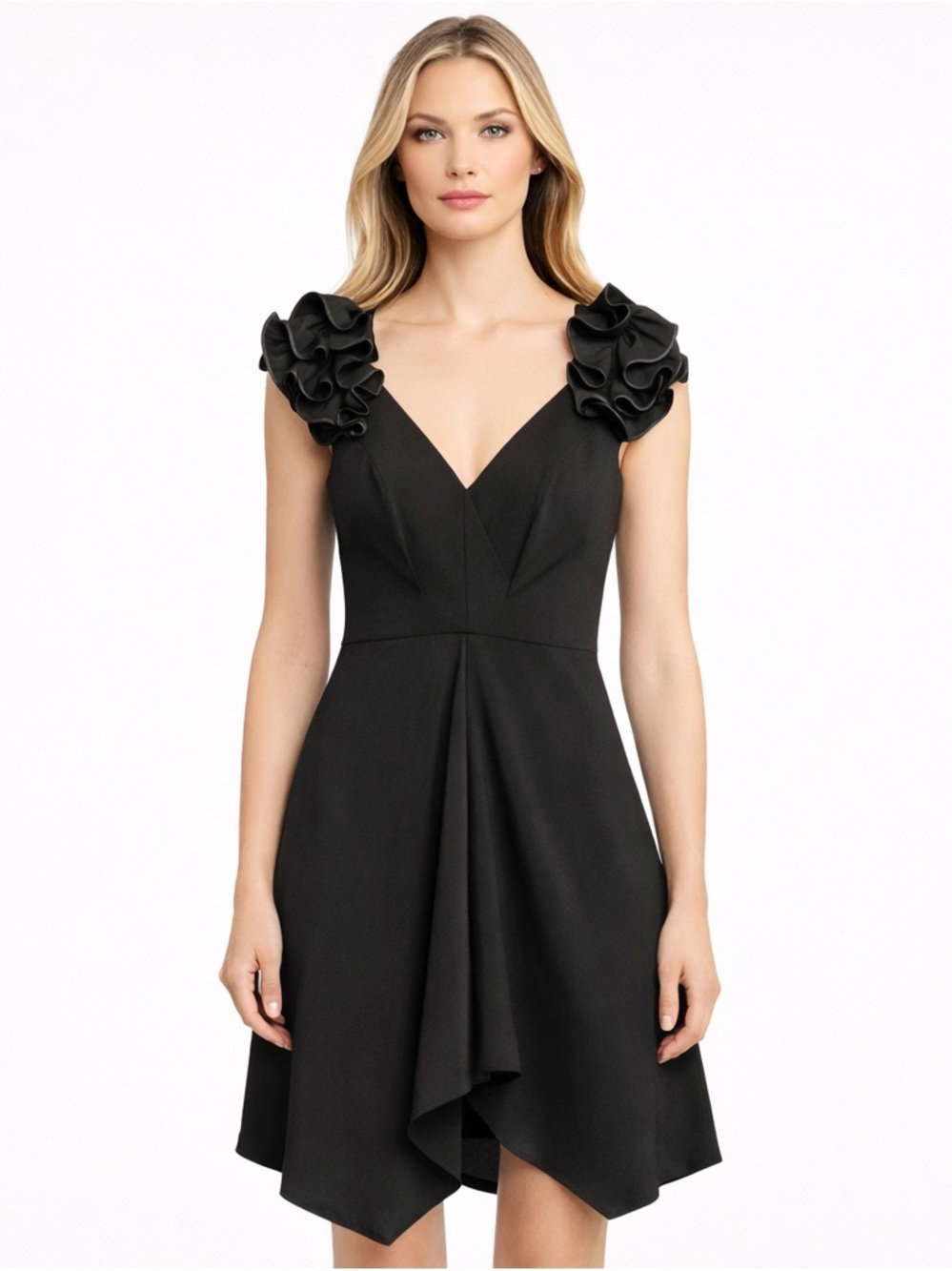 Halston Dress Heritage Ruffled‎ Handkerchief Dress Black Women’s Size 2 NWT